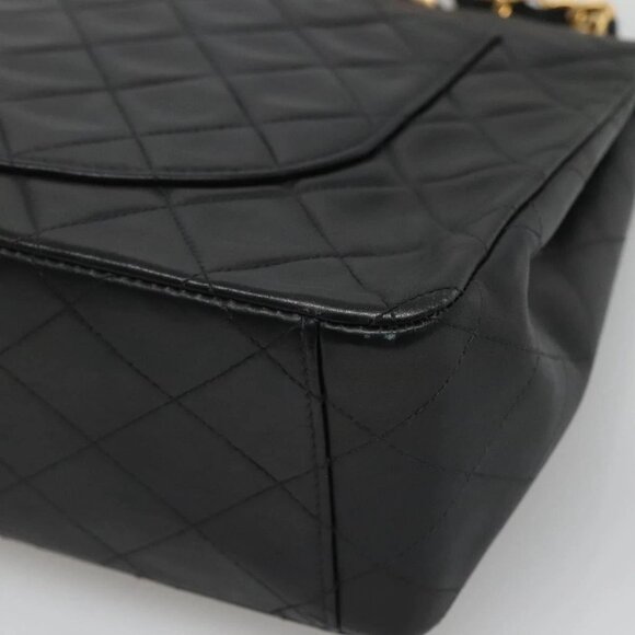 CHANEL Big Matelasse 34 Single Flap Chain Bag Lamb Skin Black CC Auth nb349AM - Picture 5 of 16